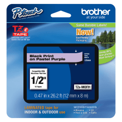 Brother® PTouch Laminated TZe Tape, 0.47" x 26.2', Purple