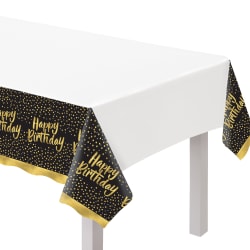 Amscan Go Brightly Solid Plastic Table Cover, 54" x 108", White/Black/Gold