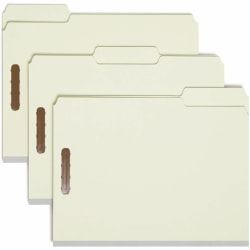 Smead 1/3 Tab Cut Letter Recycled Fastener Folder - 8 1/2" x 11" - 2" Expansion - 2 x 2K Fastener(s) - 2" for Folder - Top Tab Location - Assorted Tab Position - 25 pt. - 1 Plys - Pressboard - Gray/Green - Reinforced Gusset - 100% Recycled - 25/Box
