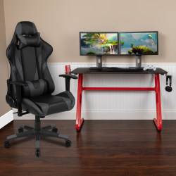 Flash Furniture Gaming Desk And Reclining Chair Set With Cup Holder And Headphone Hook, Gray, BLNX20RSG1030GY