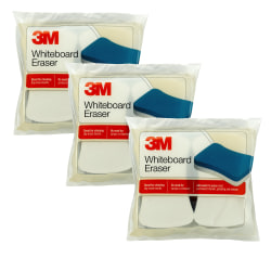 3M Whiteboard Eraser Pads, 4-5/16" x 7-1/2", White/Blue, Pack Of 2 Pads, Set Of 3 Packs