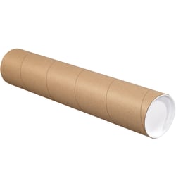 Partners Brand Kraft Mailing Tubes With Plastic Endcaps, 4" x 48", Pack Of 15