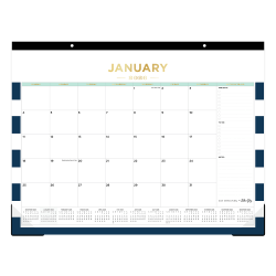 2026 Blue Sky Day Designer Monthly Desk Pad Planning Calendar, 17" x 22", Rugby Stripe Navy, January To December, 155646