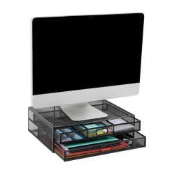 Mind Reader Metal Monitor Stand Ventilated Laptop Riser Storage Drawer, 4-1/2"H x 11-3/4"W x 15-3/4"D, Black
