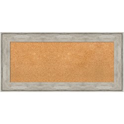 Amanti Art Rectangular Non-Magnetic Cork Bulletin Board, Natural, 33" x 17", Crackled Metallic Plastic Frame