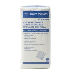Medline Nonsterile Woven Gauze Sponges - 12 Ply - 4" Width x 4" Length - White - 200 / Box