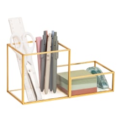 Mind Reader 2-Compartment Glass Catch-All Tray with Copper Trim, 4-3/4"H x 9-3/8"W x 4"D, Clear, Total Quantity 1
