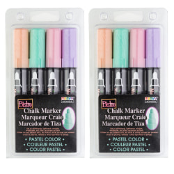 Marvy Uchida Bistro Chalk Markers, 8 Markers Total, Broad Tip, Pastel Colors, 4 Markers Per Pack, Set Of 2 Packs