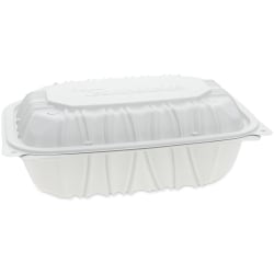 Pactiv Evergreen EarthChoice® Vented Microwavable MFPP Hinged Lid Containers, 3-1/8"H x 9"W x 6"D, White, Carton Of 170 Containers