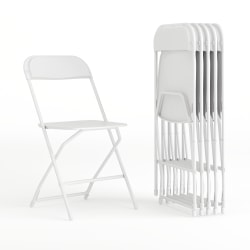 Flash Furniture Hercules Series Plastic Folding Chairs, White, Set Of 6 Chairs