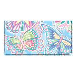 Custom Personal Wallet Check Cover, Leather, © Designs by Shan Psychedelic Butterflies