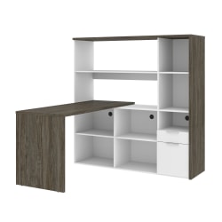 Bestar Gemma 60"W L-Shaped Desk With Storage, Walnut Gray/White