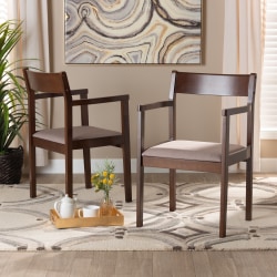 Baxton Studio Helene Fabric And Finished Wood 2-Piece Dining Chair Set, Warm Gray/Dark Brown
