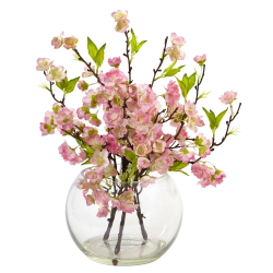 Nearly Natural Cherry Blossom 14"H Plastic Floral Arrangement With Large Vase, 14"H x 12"W x 12"D, Pink
