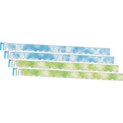 Barker Creek Double-Sided Scalloped-Edge Border Strips, 2-1/4" x 36", Blue/Lime Tie-Dye And Ombré, Pack Of 52 Strips