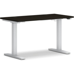 HON® Coordinate 48"W Height-Adjustable Computer Desk With Mod Worksurface, Java Oak/Silver