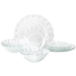 Gibson Home 12-Piece Apple Delight Textured Glass Dinnerware Set, Clear