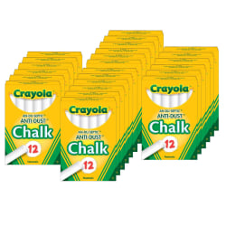 Crayola® Anti-Dust Chalkboard Chalk, 3/8", White, 12 Sticks Per Box, Set Of 24 Boxes