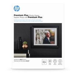 HP Premium Plus Photo Paper for Inkjet Printers, Soft Gloss, Letter Size (8 1/2" x 11"), 80 Lb., Pack Of 25 Sheets (CR671A)