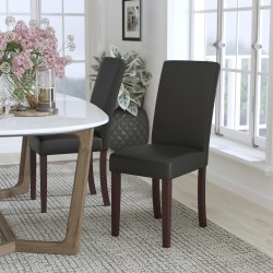 Flash Furniture Traditional LeatherSoft Parsons Dining Chair, Black/Mahogany