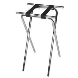 CSL Deluxe Steel Tray Stands, 31"H x 19"W x 15"D, Chrome/Black Straps, Set Of 6 Stands