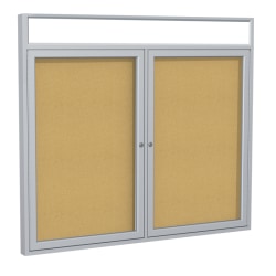 Ghent Headliner Cork Bulletin Board, 2 Doors, 36" x 48", Satin Aluminum Frame