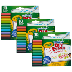 Crayola Washable Slim Dry-Erase Markers, Fine Tip, Assorted Colors, Pack Of 10 Markers, Set Of 3 Packs