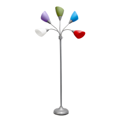 Simple Designs 5-Light Adjustable Gooseneck Floor Lamp, 67"H, Assorted Bright Shade/Silver Base