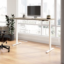 Bush Business Furniture Move 60 Series 72"W x 30"D Electric Height Adjustable Standing Desk, Modern Hickory/White Powder Coat, Standard Delivery
