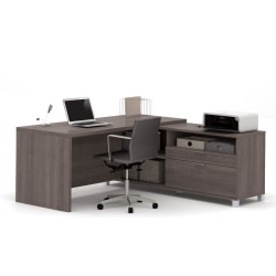 Bestar Pro-Linea 72"W L-Shaped Office Desk, Bark Gray