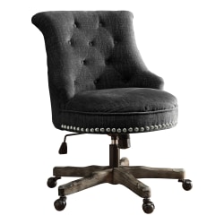 Linon Dallas Fabric Mid-Back Home Office Chair, Charcoal Gray/Dark Walnut