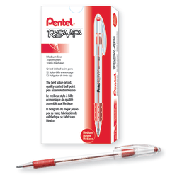 Pentel® R.S.V.P.® Ballpoint Pens, Medium Point, 1.0 mm, Clear Barrel, Red Ink, Pack Of 12