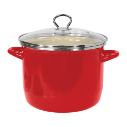 Vasconia Enamel-On-Steel Straight Stockpot With Glass Lid, 8 Qt, Red