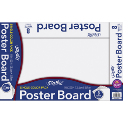 UCreate Poster Board Sheets, 12 pt. Card Stock, 14" x 22", White, 8 Sheets Per Pack, Carton Of 24 Packs