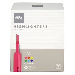 Office Depot® Brand Chisel-Tip Highlighter, 100% Recycled Plastic Barrel, Assorted Fluorescent Colors, Pack Of 36