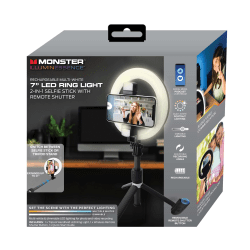 Monster Cable LED Ring Light Selfie Stick, 7", White