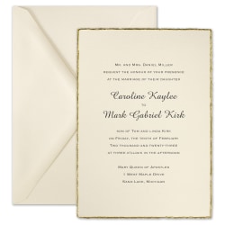 Custom Premium Wedding & Event Invitations With Envelopes, 5-1/2" x 7-3/4", Deckled In Gold, Box Of 25 Invitations