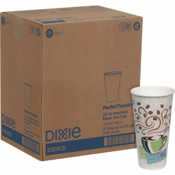 Dixie PerfecTouch Insulated Paper Hot Coffee Cups by GP Pro - 25 / Pack - 20 fl oz - 20 / Carton - White, Green, Brown - Paper - Hot Drink
