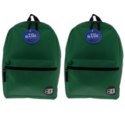 BAZIC Products 16" Basic Backpacks, Green, Pack Of 2 Backpacks