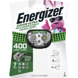 Energizer Vision Ultra HD Rechargeable Headlamp (Includes USB Charging Cable) - LED - 400 lm Lumen - Battery Rechargeable - Battery, USB - Water Resistant, Drop Resistant - Green - 1 Each
