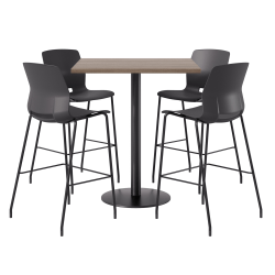 KFI Studios Proof Bistro Square Pedestal Table With Imme Bar Stools, Includes 4 Stools, 43-1/2"H x 42"W x 42"D, Studio Teak Top/Black Base/Black Chairs