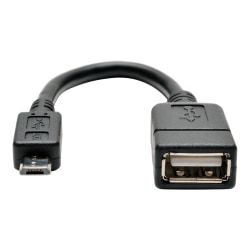 Eaton Tripp Lite Series Micro USB to USB OTG Host Adapter Cable, 5-Pin Micro USB B to USB A M/F, 6-in. (15.24 cm) - USB cable - Micro-USB Type B (M) to USB (F) - USB OTG - 5.9 in - black
