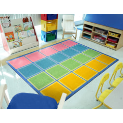 Joy Carpets® Kids' Essentials Rectangle Area Rug, Blocks Abound™, 5-1/3' x 7-33/50', Pastel