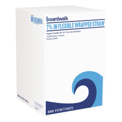 Boardwalk Flexible Wrapped Straws, 7-3/4", White, 500 Straws Per Pack, Carton Of 20 Packs