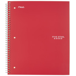 Five Star® Wirebound Notebook, 8" x 10-1/2", 1 Subject, Wide Ruled, 100 Sheets, Fire Red