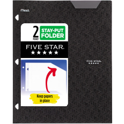 Five Star® 2-Pocket Stay-Put Plastic Folder, Black