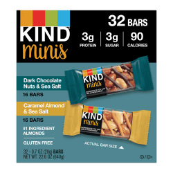 KIND Minis Dark Chocolate Nuts & Sea Salt and Caramel Almond & Sea Salt Variety, 0.7 oz, 32 Count