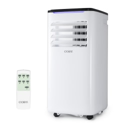 COBY Portable Air Conditioner 3-in-1 AC Unit, Dehumidifier & Fan, 9,000 BTU, 27-1/2"H x 13-15/16"W x 13-5/16"D, White