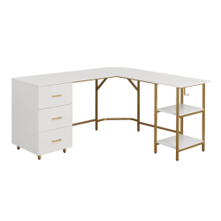 Techni Mobili 59"W L-Shaped 2-Tone Home Office Computer Desk With Storage, Gold