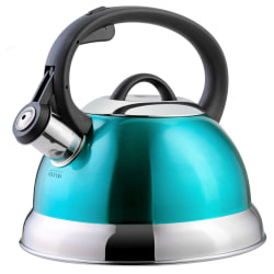 Mr. Coffee Flintshire 1.75 Qt Stainless Steel Whistling Tea Kettle, Turquoise